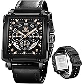 OLEVS Watches for Men Quartz Chronograph Leather Fashion Dress Watch Date Waterproof Luminous Casual Square Business Wrist Watches