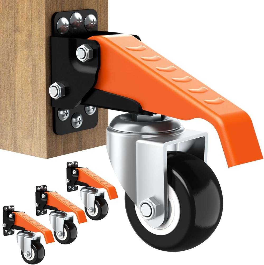 Ronlap 2.5" Heavy Duty Retractable Casters 4 Pack Workbench Wheels 300KG Side