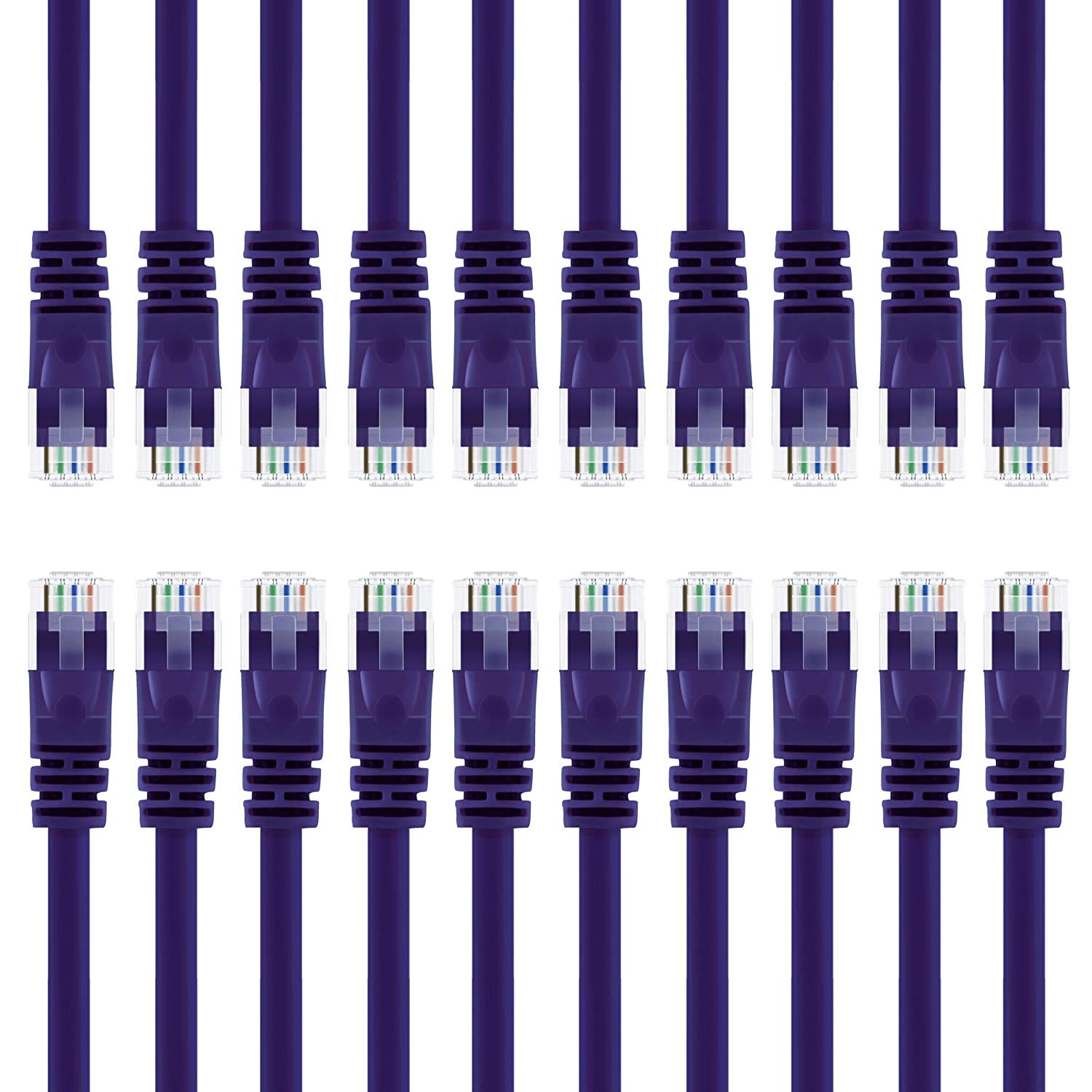 GearIT Cat 6 Ethernet Cable (20-Pack 1 Foot) Cat6 Network Patch, 10Gbps, RJ45, Snagless Cord, Gold-Plated Connectors, Internet for PC, TV, Tablet, Router, Printer, Servers, IT Data Center - Purple