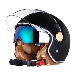 Pretoee Open Face Motorcycle Helmet, 3/4 Retro