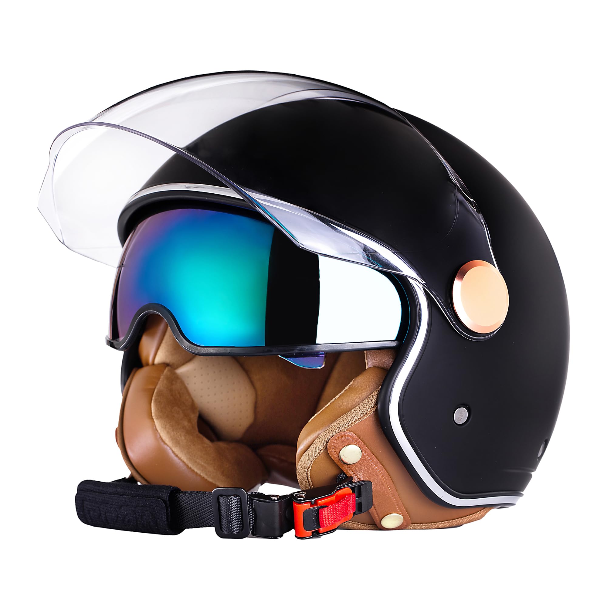 Pretoee Open Face Motorcycle Helmet, 3/4 Retro