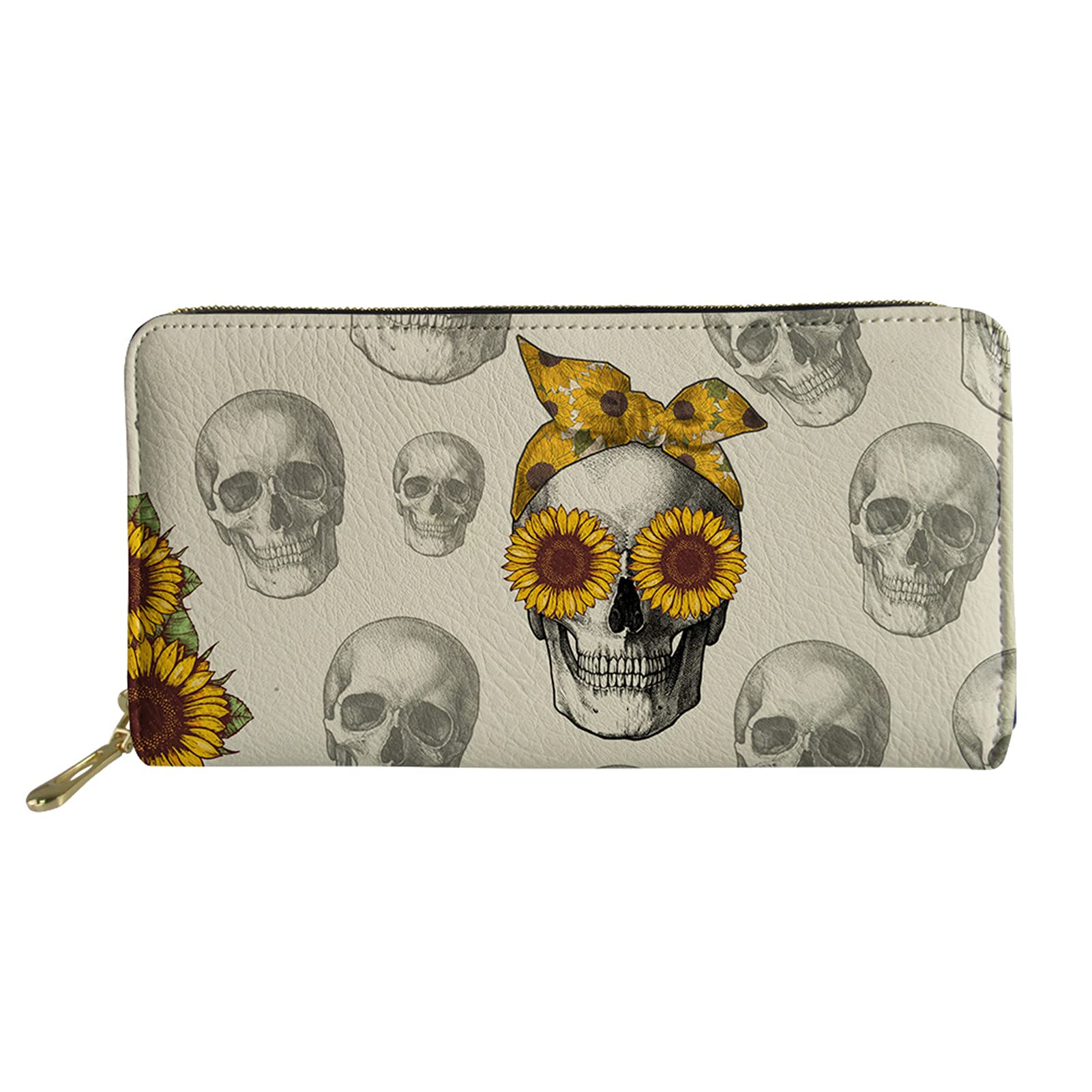 Belidome Skull Sunflower Women Wallet Purse Leather Coin Bag for Shopping Travel