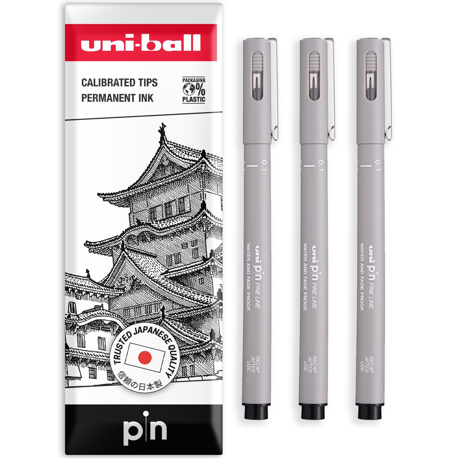 uni-ball PIN Fineliners | Fine Tipped Writing Pens | Water & Fade Resistant Ink | Ideal for Sketching, Scrapbooking, Outlining, Art, Technical Drawing | In Envelope Gift Pack (Light Grey - 0.1mm, 3)
