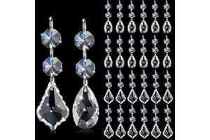 Potchen 26 Pcs Chandelier Crystal Replacement Glass Crystal Ornaments 38 mm Teardrop Beads Prisms Clear Glass Hanging Crystals for Christmas Tree Chandelier Lamp Suncatcher Window Home Decor