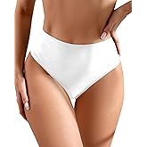 AFOLIRY Women's Sexy High Waisted Ruched Back Cheeky Thong Bikini Swimsuit Bathing Suit Bottoms