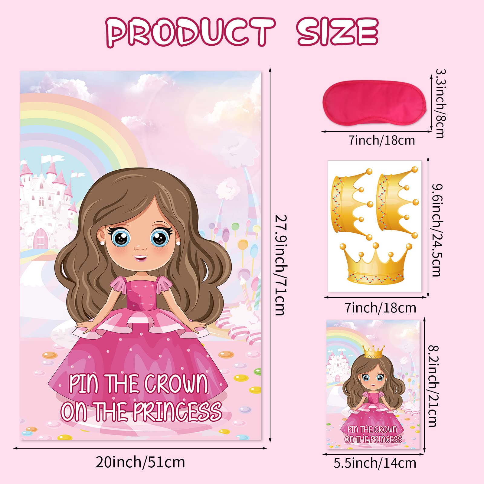 Hooqict Pin The Crown on The Princess Party Games for Kids Girls Princess Birthday Party Decorations Tea Party Favors Supplies, Large Pin The Tail Games Poster with 24 Crown Stickers