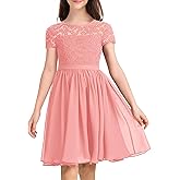 YOVION Flower Girls Dress Crew Neck Elegant Lace A-Line Formal Wedding Party Dresses for 6-12 Years