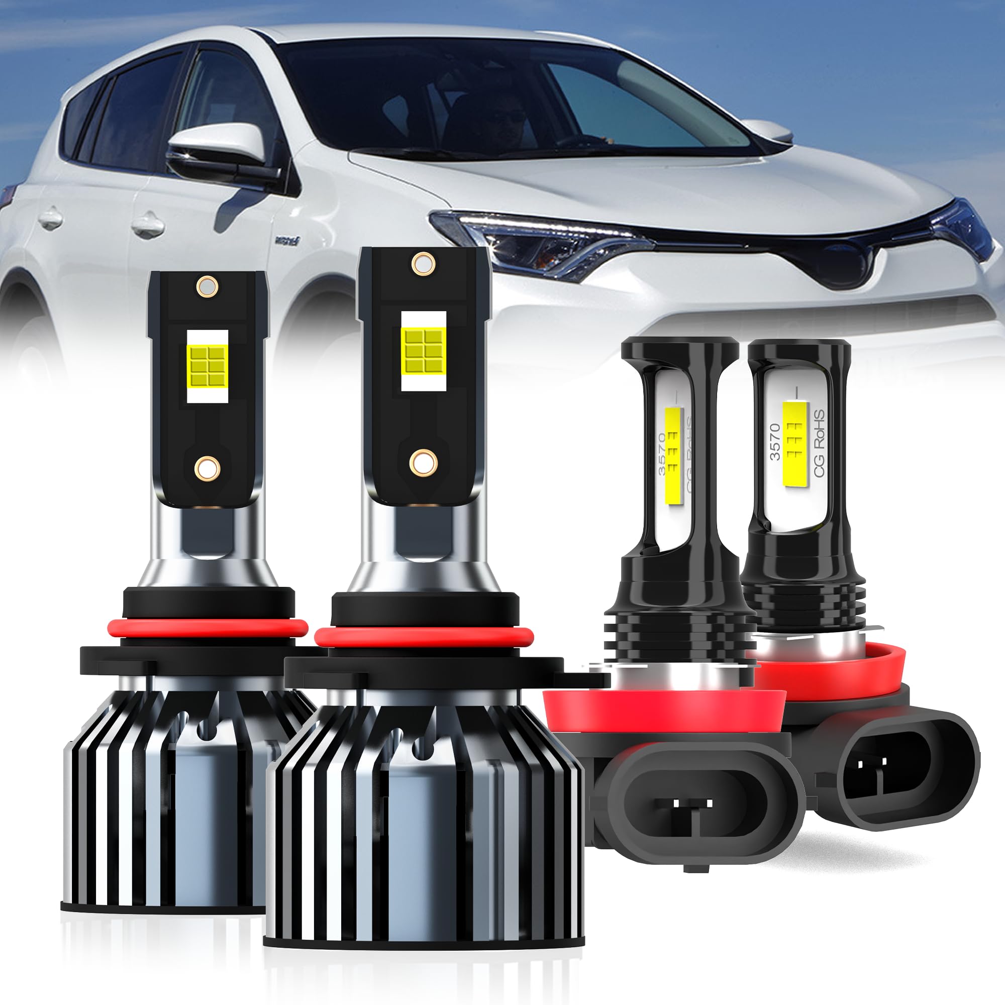 Photo 1 of AMXTOBUB For 2016-2019 Toyota RAV4 light Bulbs, 9012 High Low Beam H11 Fog Light Combo, 4PCS  