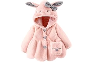 Infant Baby Girls Winter Coat Faux Fur Fleece Jacket Bunny Ear Hooded Coat with Bag Thick Button up Warm Outwear