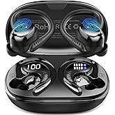Hupoaf Wireless Earbuds Sport, New Bluetooth 5.4 Headphones with Earhooks, 50H Stereo Deep Bass Over Ear Buds with 4 ENC Noise Canceling Mics, IP7 Waterproof Earphones for Running Workout Gym -Black