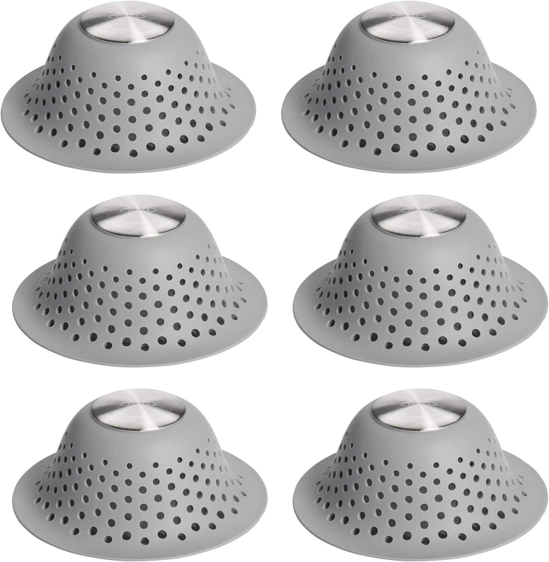 OXO Good Grips Lightweight Silicone Shower Hair Drain Protector for Pop-Up & Regular Drains, Gray (6 Pack)