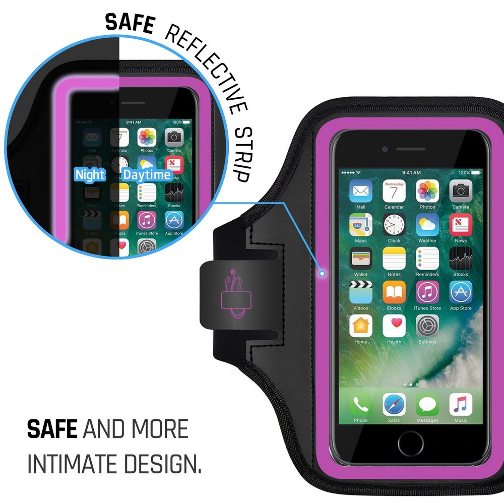 LOVPHONE Man/Women Running Sport Armband for iPhone 7/8 Plus Suitable for Gym Workout w/Kickstand Key Bag Earbuds Holder Card Slot Case, Water Resistant (Rosy)