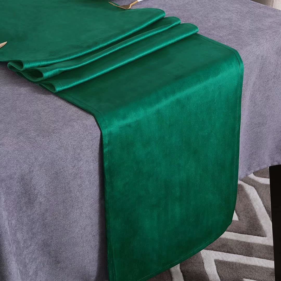 WAITER TREE Table Runner for Dining Table 35x300 cm, Washable Velvet Dresser Scarf Luxury Rustic Farmhouse Table Runners for Home Dining Coffee Table - Emerald Green — image 1