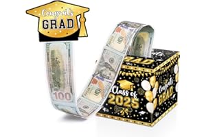 M AMFEOV Graduation Money Box for Cash Gift Pull 2025 Black and Gold, Graduation Money Holder with Pull Out Card and 100Pcs OPP Bags for Class of 2025 Congrats Grad Party, Surprise Box for College High School