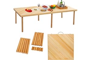Zupemo 60"x30" Boho Wooden Picnic Table, Portable Outdoor Low Picnic Table with Adjustable Legs 13" & 16" for Floor Seating, Beach, Camping, BBQ, Backyard, 60x30in Seating for 8 People