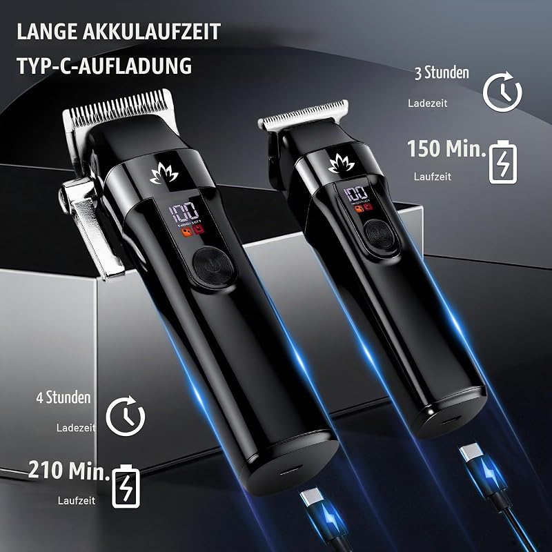 Haarschneider für Männer Schnurloser Haartrimmer Bartschneider Professioneller T-Klingen-Trimmer Wiederaufladbares USB-Haarschneide- und Pflegeset Barbierscheren-Set LED-Anzeige