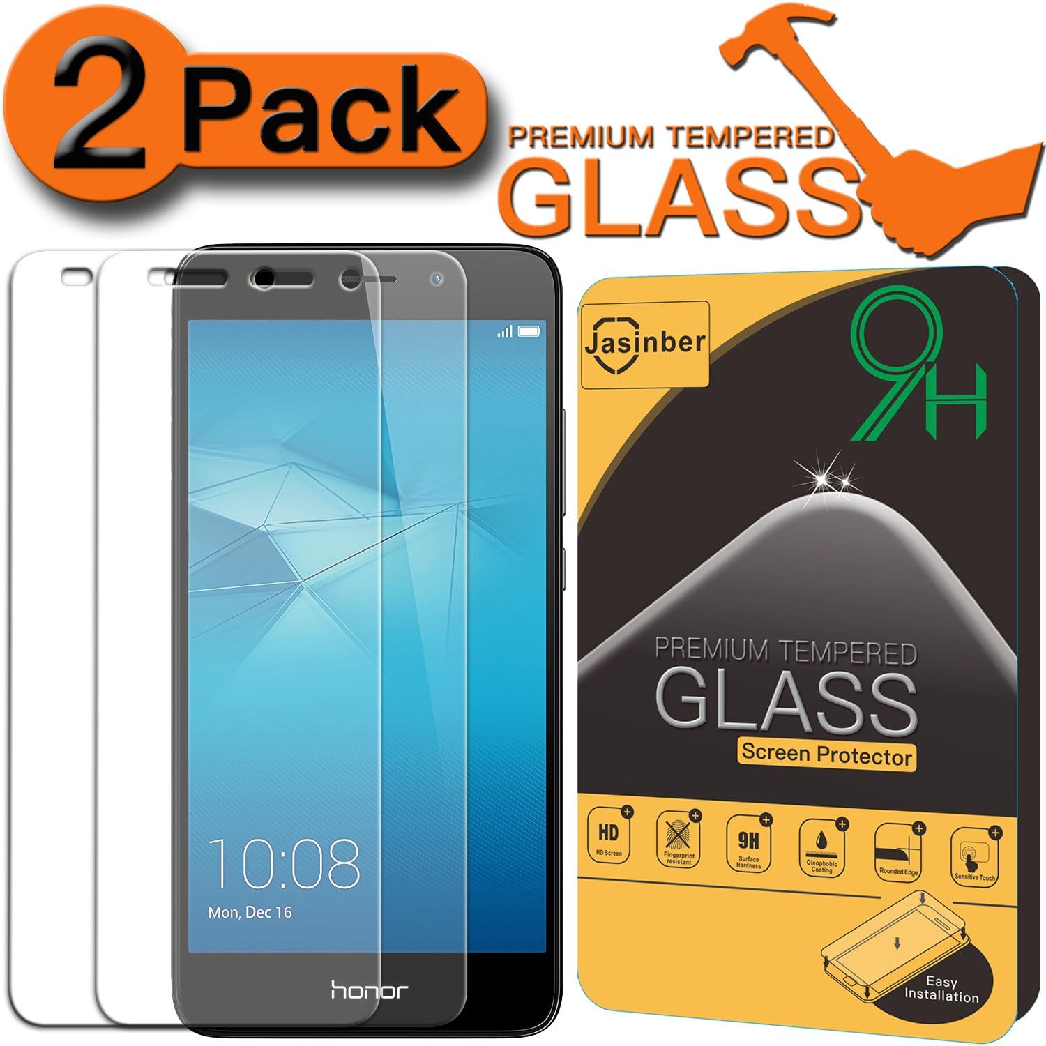 [2-Pack] Honor 5C Screen Protector, Jasinber [Tempered Glass] Screen Protector for Honor 5C with 9H Hardness/Anti-Scratch/Easy-Install