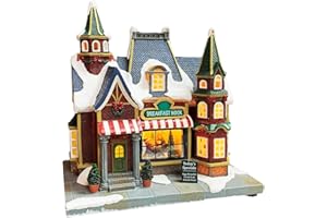 MOMENTS IN TIME Lighted Christmas Village Building Breakfast Nook LED Lights Music Battery Operated Plays 8 Holiday Songs Optional 4.5V Adapter Gift Wrapped Ready Décor