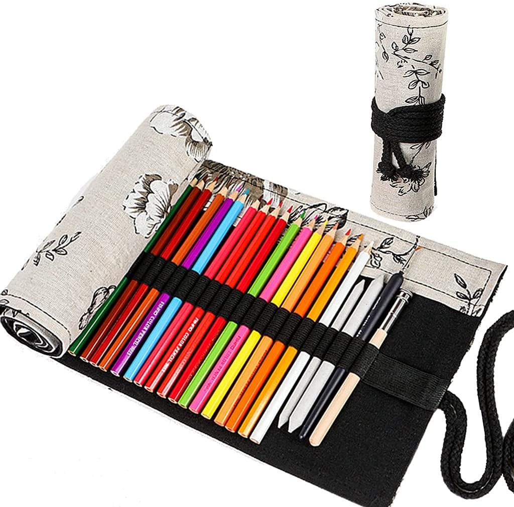 Ouceanwin Canvas Pencil Wrap, 72 Holes Canvas Pen Roll Up Holder