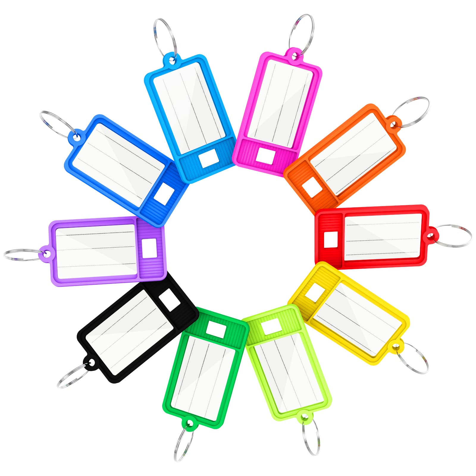 VIC VSEE 50 Pack Key Tags with Split Ring, Tough Plastic Labels and Label Window Blank Identifiers Chain ID Name for Keys, Backpacks, Luggage in 10 Assorted Colors