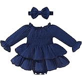 Happy Town Baby Girl Romper Cute Infant Girls Cotton Clothes Long Sleeve Dress with Headband Fall Winter Outfits