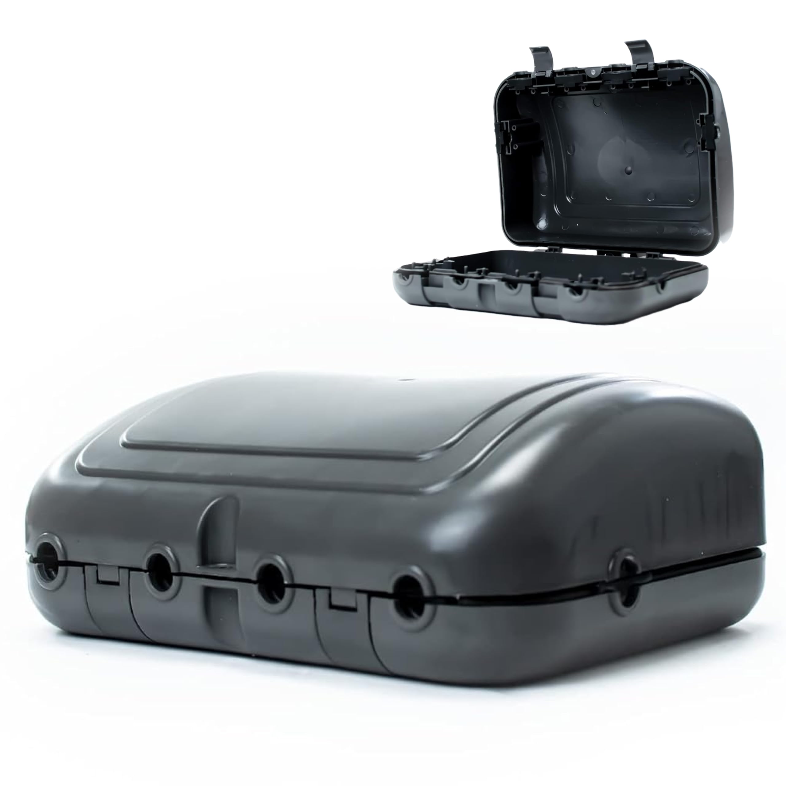 STATUS Outdoor Weatherproof Power Box, IP64 Protective Case with 6 Cable Ports & Locking Hinge, Fits 4-Way Extension Lead for Garden DIY Camping, Black (IP64WPBOX1PK4)