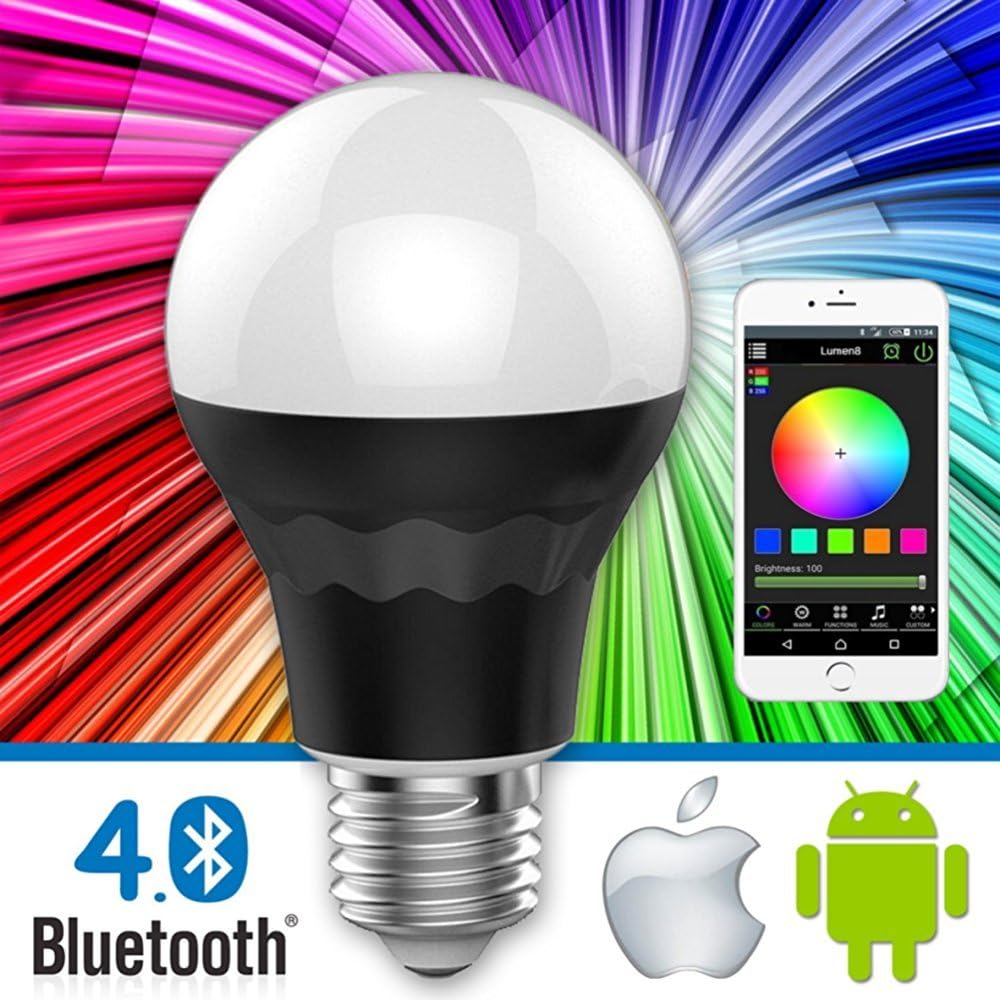 Lumen8 Bluetooth 7W Multi-Colored Smart LED Light Bulb; Smartphone Controlled, Dimmable - Works with iPhone, Android Phone and Tablets (BT7WS1)