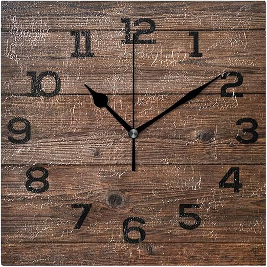 Amonka Reloj De Pared Cuadrado Con Textura De Madera De Color