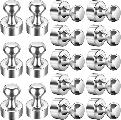 FINDMAG Refrigerator Magnets 16 Pack Strong Magnetic Hold 12 papers Silver