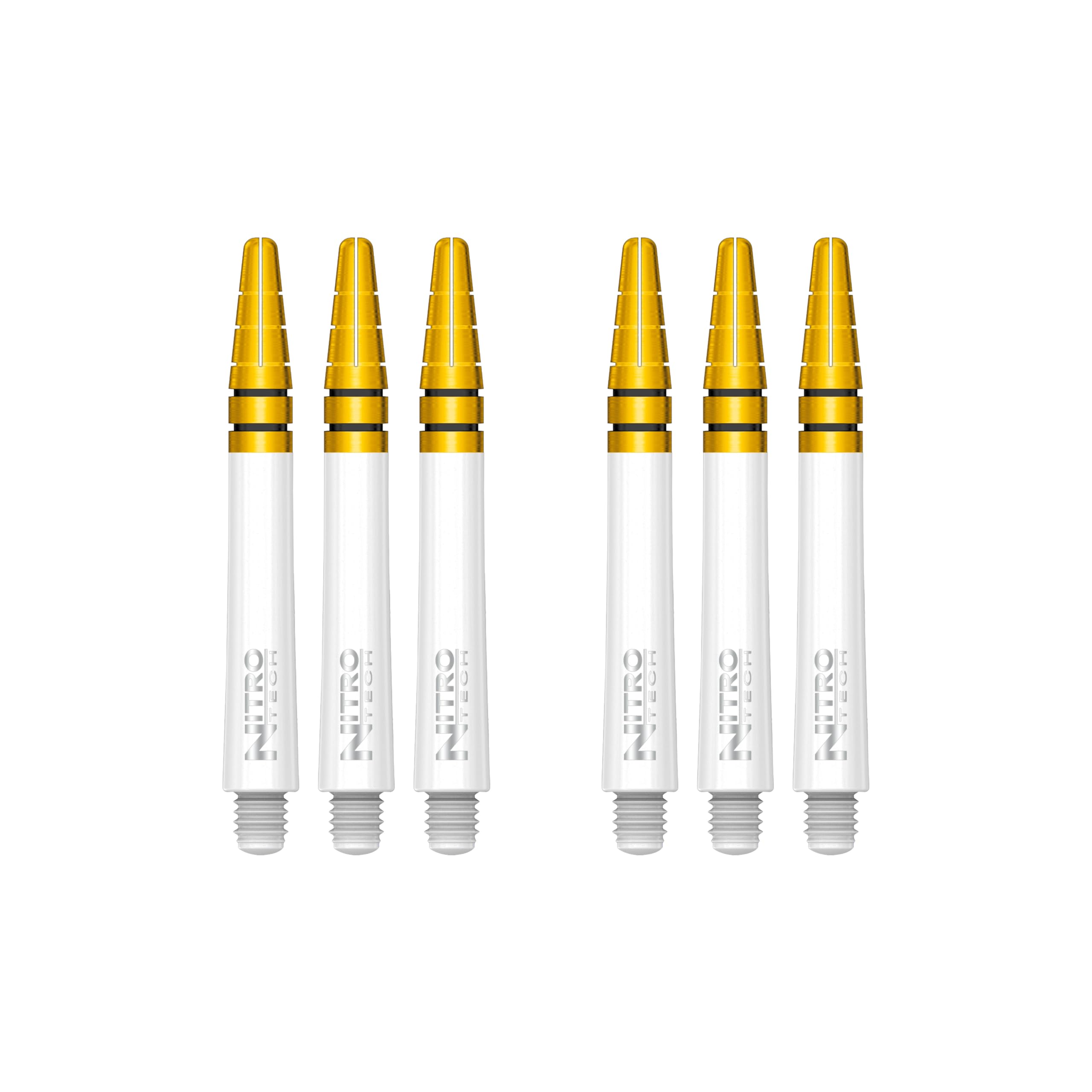 RED DRAGON Nitrotech Intermediate White and Gold Dart Stems - 2 sets per pack (6 stems in total)
