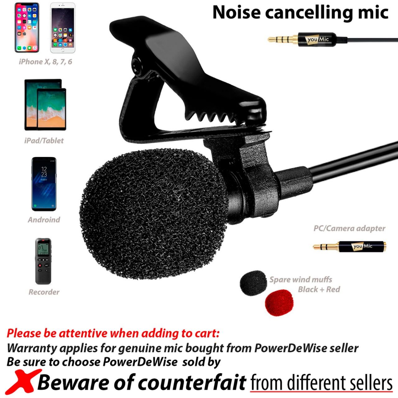 Lavalier Lapel Microphone with Easy Clip On System Perfect for Recording Youtube Vlog