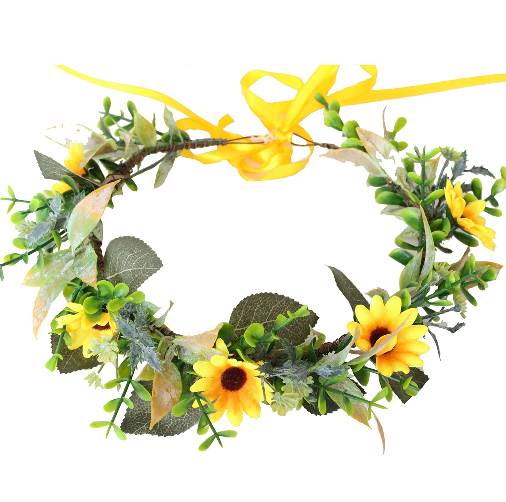 Brikuinr Floral Crown Wreath Flower Wreath Headband Hair Wreath Hair Garland Flower Halo Floral Headpiece Boho with Ribbon Wedding Party Festival — image 1