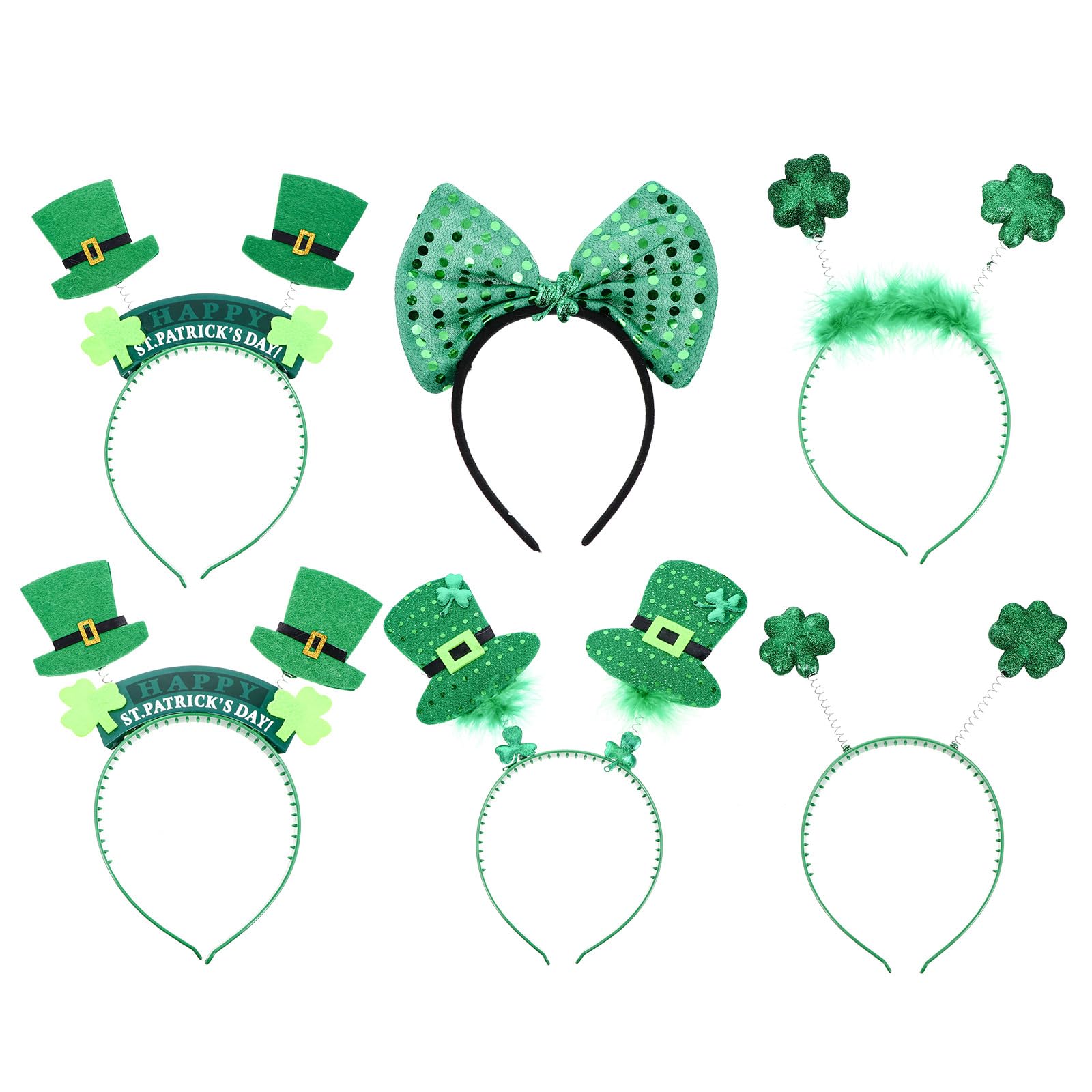 minkissy 6Pcs St Patrick'S Day Headband Shamrock Hair Band Head Boppers Green Hair Hoops Irish Photo Booth Props Pride Parade Costume Accessories (Assorted style)