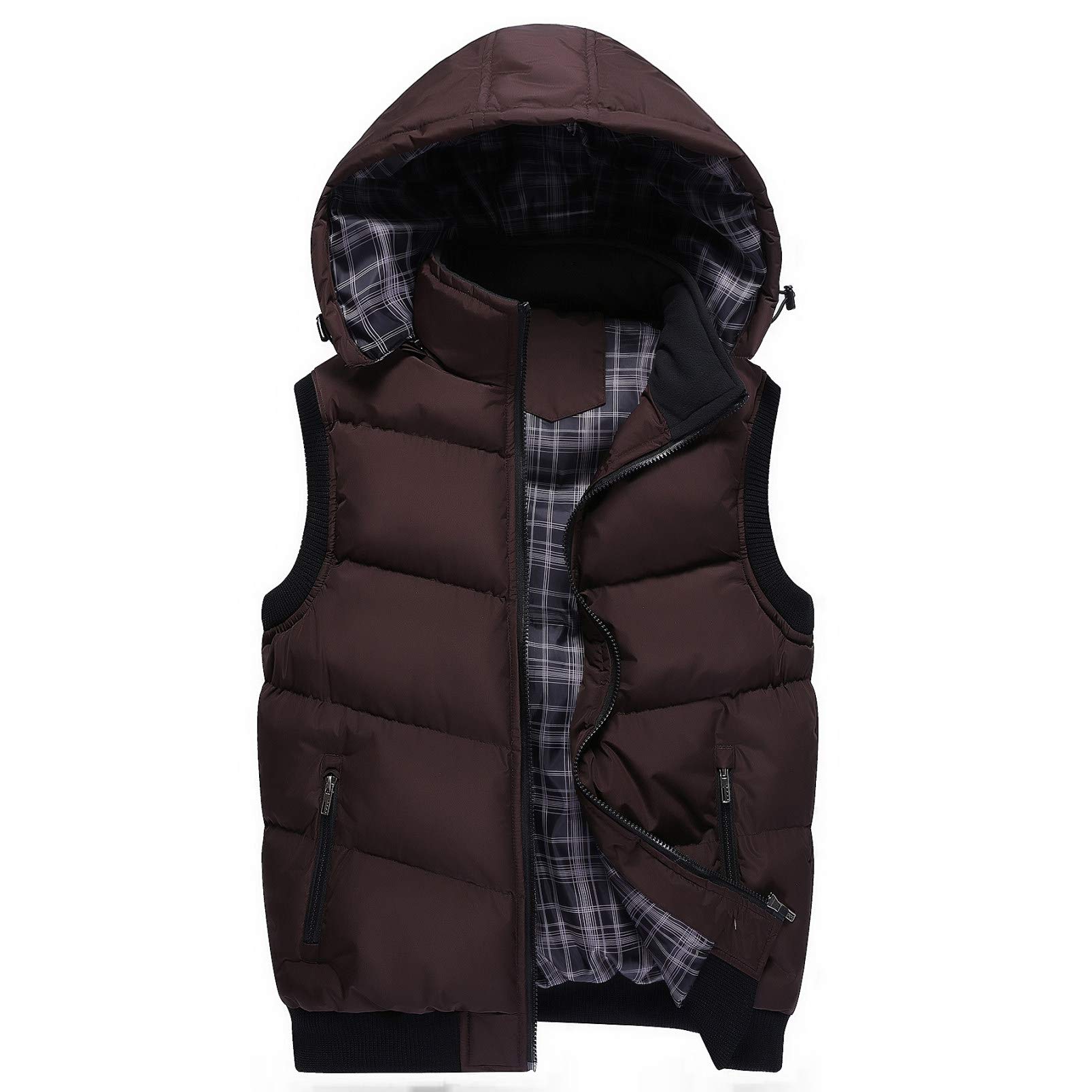 Men Hooded Down Vest , Mens Quilted Vest , Cotton-Padded Vest for Winter Sports/Hiking/Running