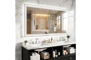 CHARMAID LED Bathroom Mirror 48"x28", Front & Backlit Vanity Mirror with Lights, 3-Color Dimmable, Anti-Fog, Shatterproof Tem