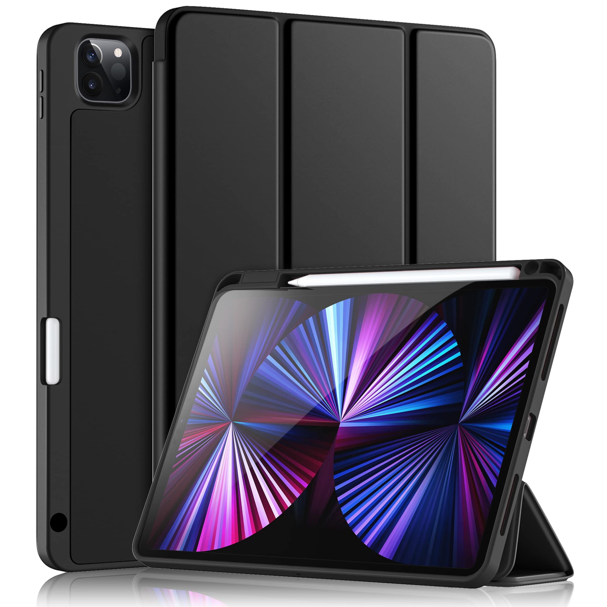 Photo 1 of Wenlaty Case Compatible with iPad Pro 11 Inch 4th/3rd/2nd Generation with Pencil Holder, for iPad Pro 11 Case 2022/2021/2020, Trifold Slim Protective Cover with Soft TPU Back, Auto Wake/Sleep, Black