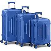 Karl home Luggage Set 3 Piece Suitcase Sets with TSA Lock Moulded Corner 4 Spinner Wheels, ABS Hardside Trolley Travel Case for Carry On Check-in Business Trip, Dark Blue (20/24/28)