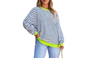 Eytino Women Plus Size Sweatshirt Striped Color Block Crew Neck Pullover Tops Long Sleeve Casual Shirt(1X-5X)