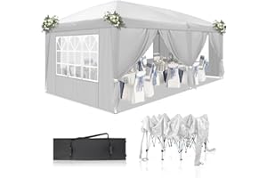 DOINUO 10x20 White Pop Up Canopy Tent Heavy Duty with 6 sidewalls Commercial Outdoor Party Tent Event Wedding Tents Instant Canopy Gazebo with Carry Bag UPF 50+ Waterproof Adjustable Height