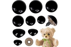 QUEFE 180pcs Large Safety Eyes and Noses for Amigurumi, 16-30mm Plastic Black Eyes with Washers for Crochet Animals, Puppet, Stuffed Animal and Teddy Bear