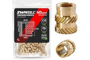 ZWMSSLL M3 Heat-Set Threaded Inserts, M3x6x4.5mm(100Pieces) Heat Set Insert for 3D Printing Components and Plastic Parts,Brass Metric Knurled Nuts