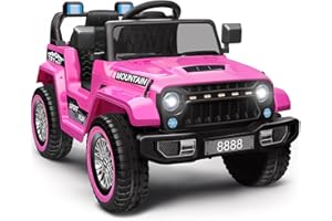 TEOAYEAH Kids Ride On Truck Car 12V, Battery Powered Electric Vehicle w/2x35W Motors, Remote Control, Big Wheels, Wireless Music, Ideal Gift for Kids, P1 Large, Pink