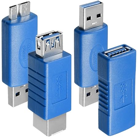 4 Arten von USB 3.0-Adapter, AFUNTA Typ-A-Buchse auf Buchse und Stecker auf Stecker, Typ A-Buchse auf B-Buchse, Micro-B-Steck