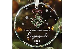 Our First Christmas Engaged 2025 Glass Ornament - Engagement Gifts for Couples, Just Engaged Gifts Wedding Ornaments for Brid