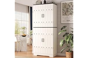 Jocisland 72" Tall Farmhouse Kitchen Pantry with Rivet Barn Doors, Rustic Wood Cupboard Storage Cabinet/w Drawer & Adjustable
