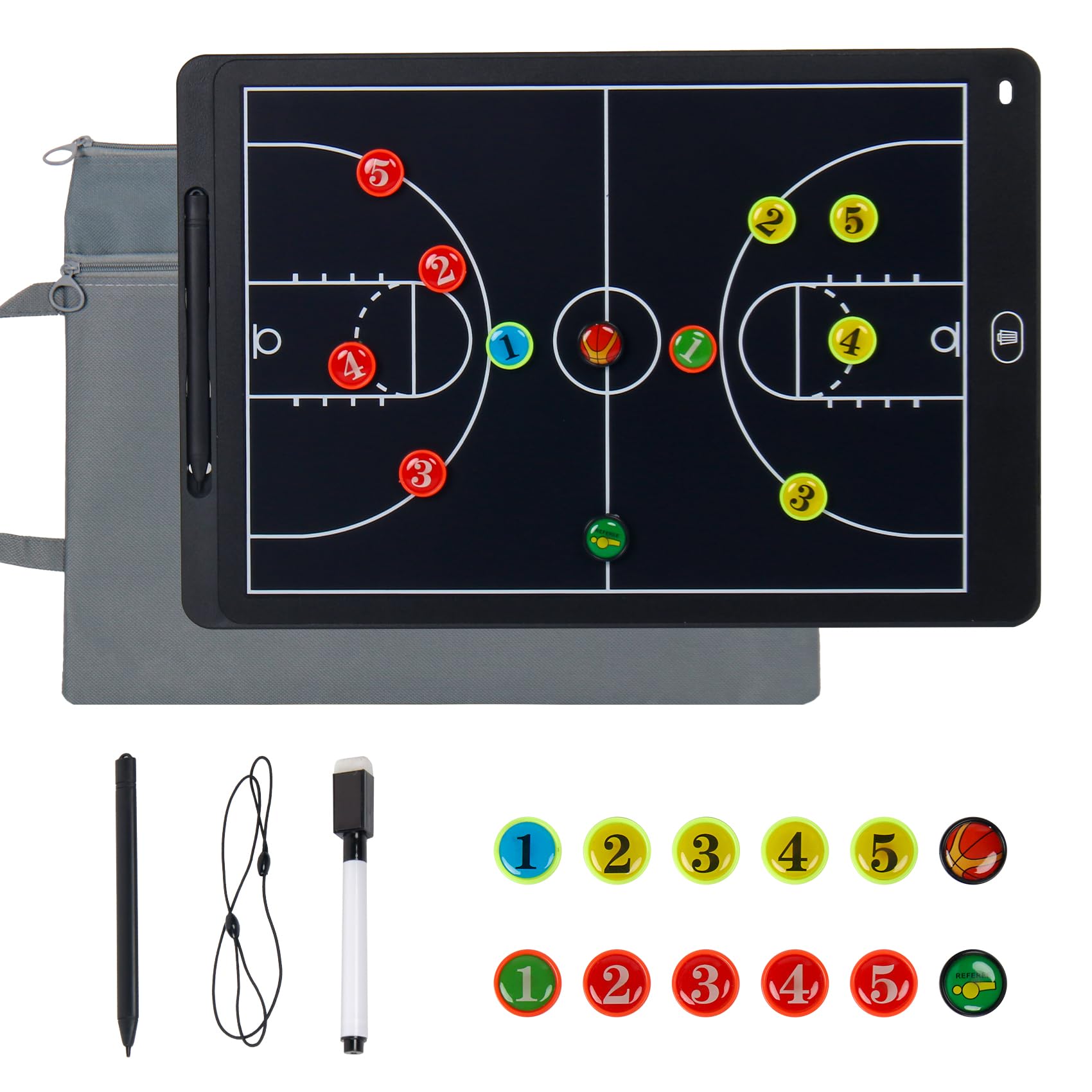 Photo 1 of 16 Inch LCD Basketball Coaching Board, Magnetic Electronic Basketball Coaching Board, Basketball Strategy Board with Stylus Pen, Dry Erase Markers and Carry Bag, Tactical Board Training Equipment