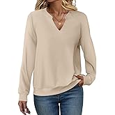 EADINVE Women Casual Long Sleeve V Neck Sweatshirts Cute Loose Fit Lightweight Pullover Tops