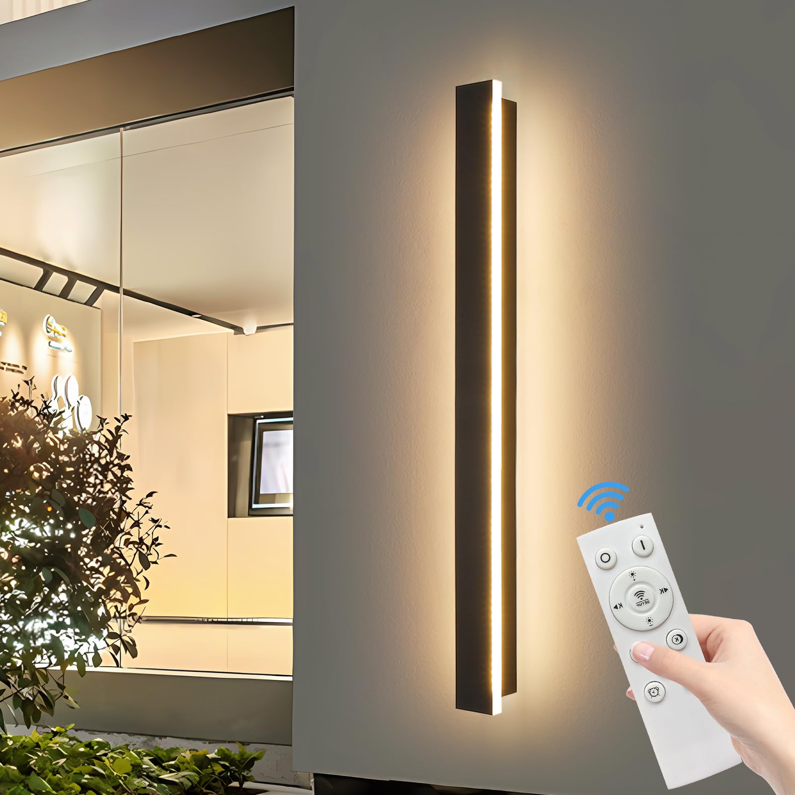 Mikeru 120CM Dimmable Wall Lights, Downlight Wall Strip Light IP65 Outdoor Long Strip Porch Light 3000k/4500k/6000k Outside Wall Lights with Remote Control 10% to 100% for Dressing Tables