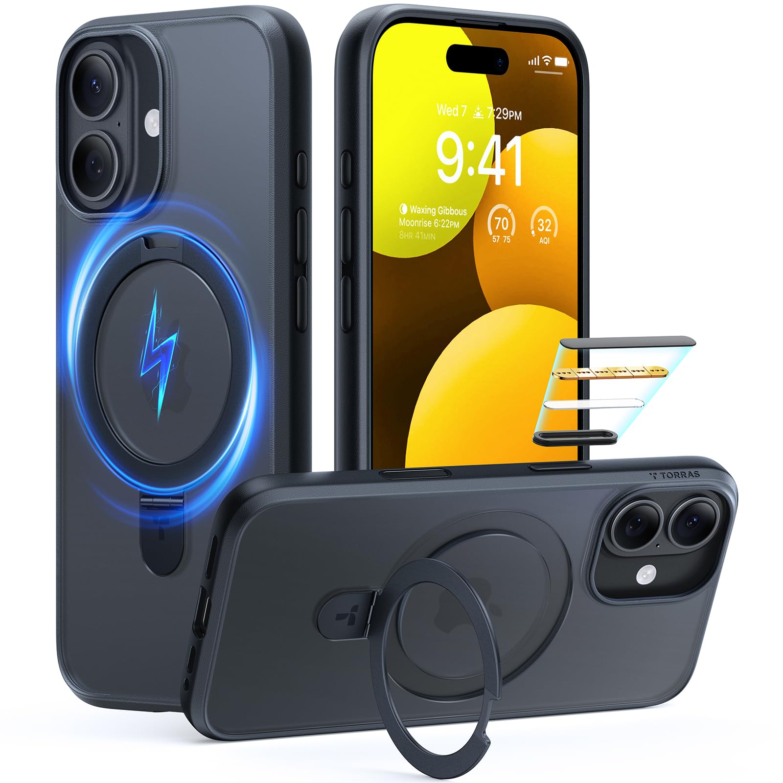 Photo 1 of TORRAS Ostand Magnetic for iPhone 17 Case, Fit for MagSafe, 3X Military Drop Protection, Camera Control, Slim Phone Case for iPhone 17 with Kickstand, Soft Edge, Translucent Matte Cover 6.3", Black