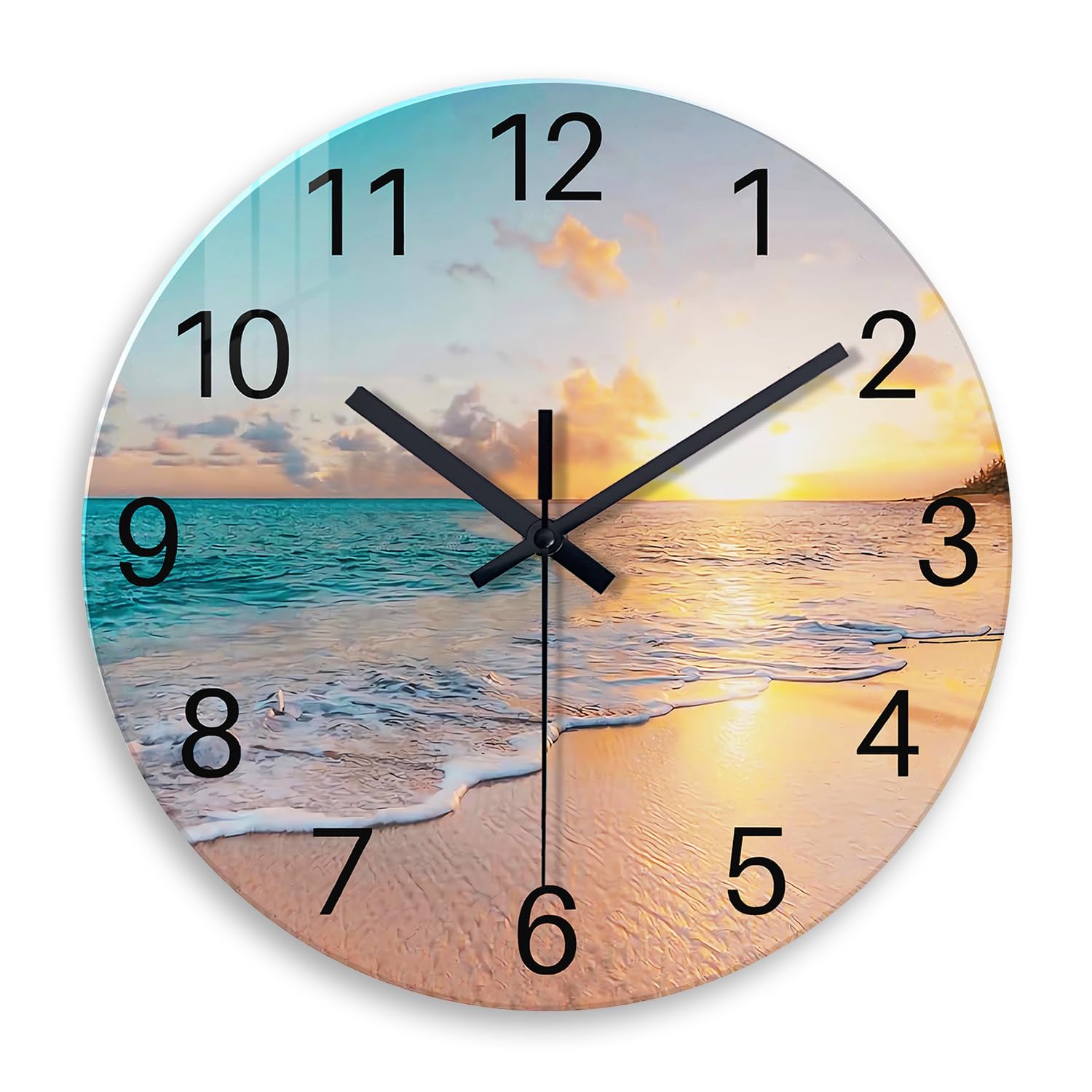 Constantplanet Blue Beach Wall Clock Battery Operated 12 Inch